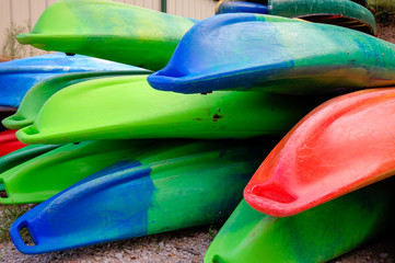 Multi-colored kayaks