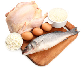 Food high in protein isolated on white