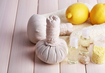 Spa still life on wooden planks background