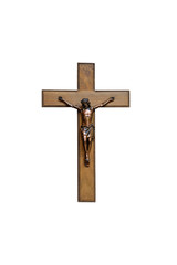 Crucifix with figure of Jesus on white background,