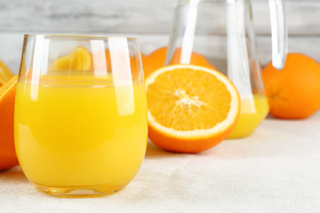 Glass of orange juice with slices