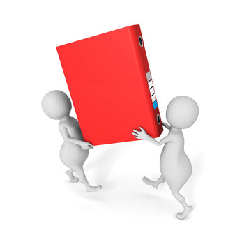 Two People Carry Red Office Document File Ring Binder