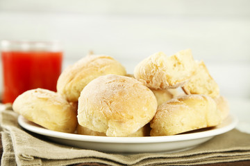 Fresh homemade bread buns from yeast dough with fresh garlic