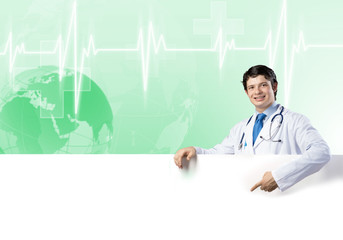 Doctor with banner