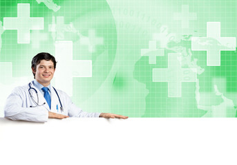 Doctor with banner
