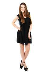 Beautiful young woman with long hair isolated on white