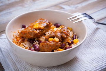Mexican chicken bites with rice