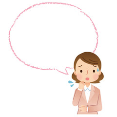 スーツを着た女性　不安　吹き出し