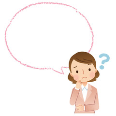 スーツを着た女性　疑問　吹き出し