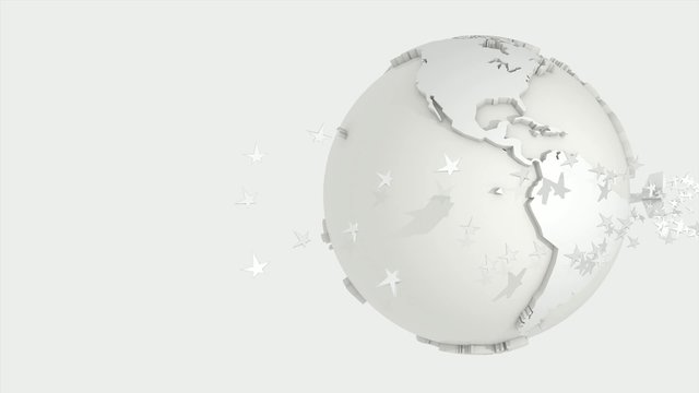 animation 3d : un avion qui ess&egrave;me des &eacute;toiles outour du globe - illustration creative