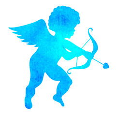 watercolor silhouette of an angel.watercolor painting on white b