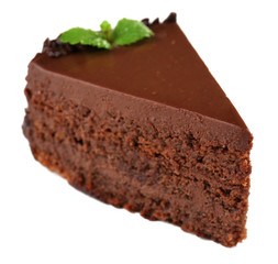 Yummy chocolate cake isolated on white