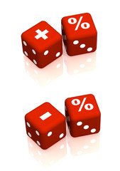 Red playing boxes with symbols plus, minus and percent