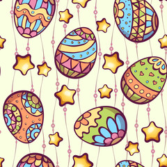Vector seamless pattern of cartoon color eggs