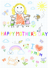 Happy children with mom