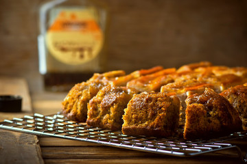 The banana cake with walnuts and maple syrup