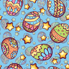 Vector seamless pattern of cartoon color eggs