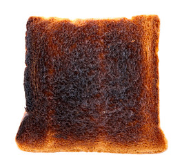Burnt toast bread isolated on white background