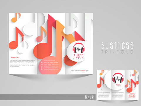 Tri-fold brochure, catalog and flyer template for music.