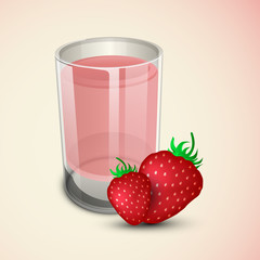 Fresh strawberries with juice in a glass.