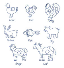 Meat animals cartoon set