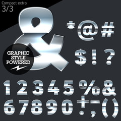 Silver chrome and aluminum vector alphabet set. Compact bold