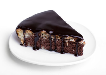 Chocolate cake isolated on white