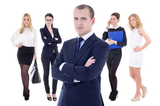 young successful business man and his woman team isolated on whi