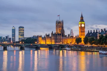 Photo sur Plexiglas Londres Big Ben et Westminster Bridge au crépuscule, Londres, Royaume-Uni