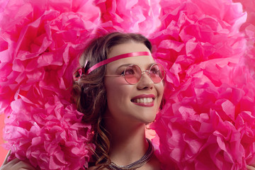 Obraz premium girl on pink background