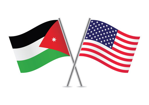 American and Jordan flags. Vector illustration.