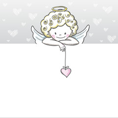 Cute Valentine's day banner with sketch Cupid