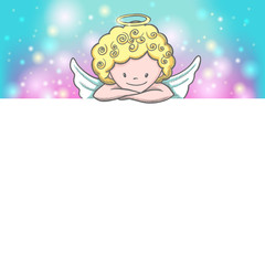 Cute Valentine's day banner with sketch Cupid