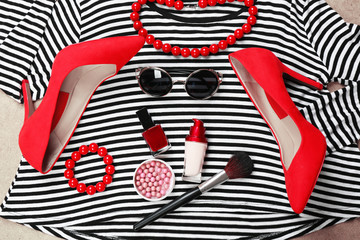 Fashionable female clothing and accessories