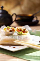 Portion of spring rolls on plate