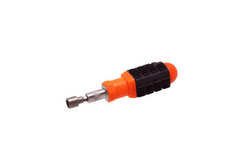 Screwdriver with orange black handle.