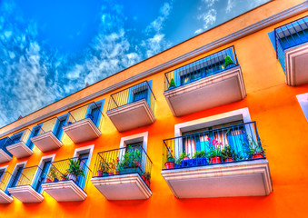 beautiful flat building at Figueres town in Spain. HDR processed - 75989941