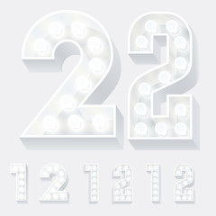 Unusual white lamp alphabet for light board. Numbers 1 2