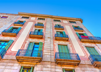 Plakat old buildings located in the center of Barcelona in Spain. HDR
