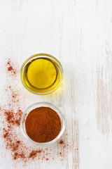 pepper with oil in bowls