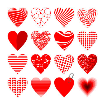 16 verschiedene rote Herzen