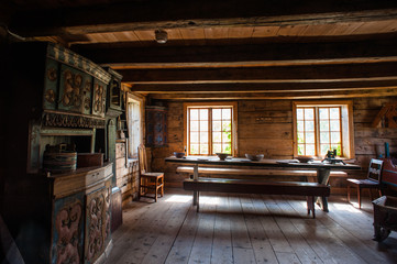 Fototapeta na wymiar Ancient fisherman's wooden huts in ethnic park, Norway