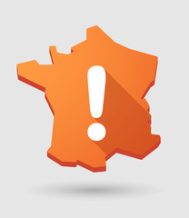 long shadow France map icon with an exclamation sign