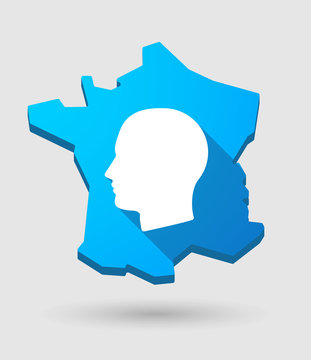 long shadow France map icon with a head