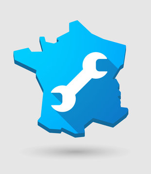 long shadow France map icon with a monkey wrench