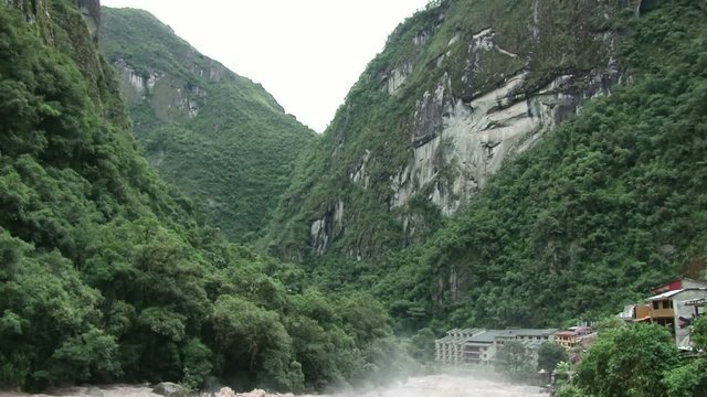 Raging torrents of the Urubamba River in full flood as it passes