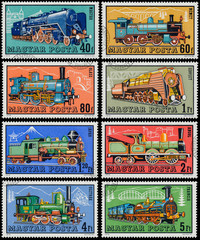 Stamps printed in Hungary show locomotives