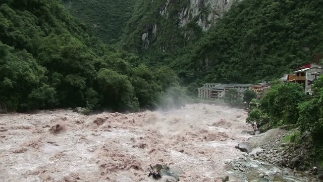 Raging torrents of the Urubamba River in full flood as it passes