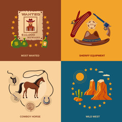Cowboy icons flat © Macrovector