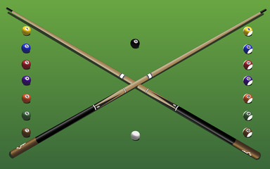 Pool equipment - table, cues, balls